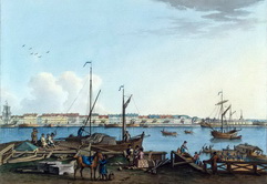 Вид Английской набережной и Галерного двора с Васильевского острова