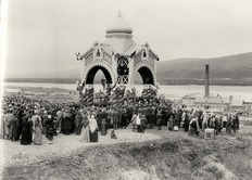 Молебен при закладке железнодорожного моста через реку Енисей