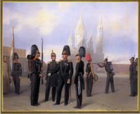 Группа офицеров и слдат Л.-гв. Егерского полка.
