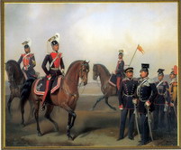 Группа офицеров и нижних чинов Л.-гв. Уланского Его Величества полка.